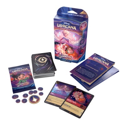 Jogo de cartas Disney Lorcana com caixa, cartas, moedas e manual