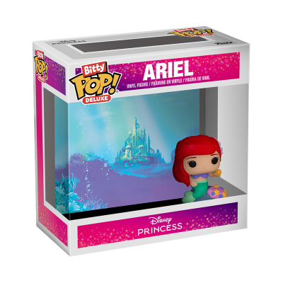 Figura de vinil Ariel Bitty Pop! Deluxe da Disney Princess numa caixa de exposição