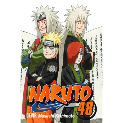 Capa do manga Naruto 48 com quatro personagens e título em laranja
