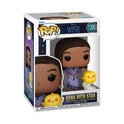 Funko Pop! Disney Wish ASHA WITH STAR número 1390 em caixa com figura feminina e estrela amarela
