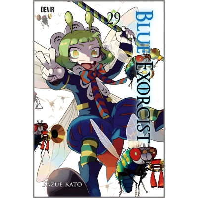 Capa do manga Blue Exorcist volume 29 com personagem animada e moscas coloridas.