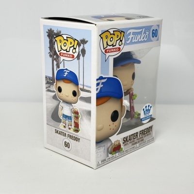 Funko Pop Skater Freddy número 60 em caixa branca com janela transparente