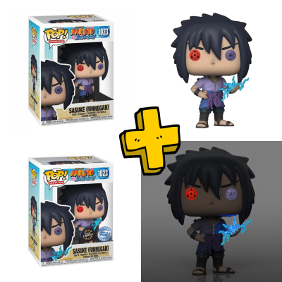 Funko Pop Sasuke Rinnegan em duas versões com caixas e sem fundo