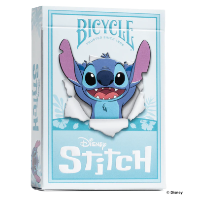 Baralho de cartas Bicycle com design Disney de Stitch em caixa azul clara
