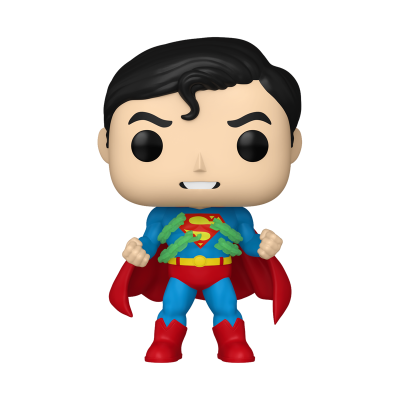 Figura Funko Pop do Super-Homem com roupa azul e capa vermelha