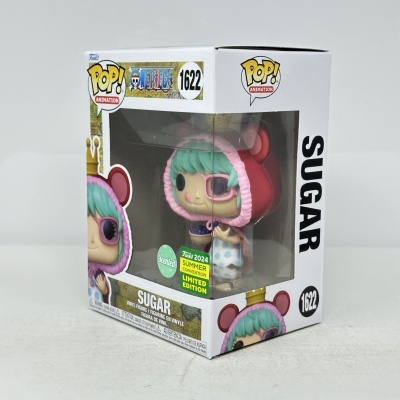 Boneco Funko Pop! Animation One Piece número 1622 personagem Sugar com roupa azul e óculos rosa na caixa