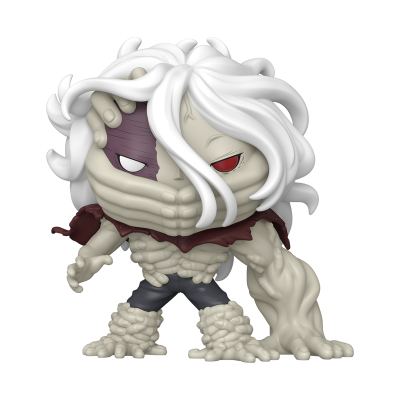Figura de vinil estilizada de personagem musculado com cabelo branco encaracolado e olhos vermelhos