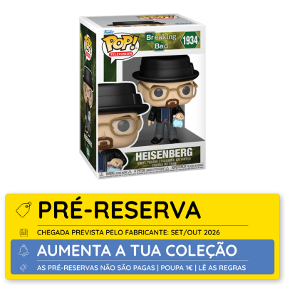 Figura Funko Pop! Heisenberg de Breaking Bad na caixa com chapéu, óculos e casaco preto