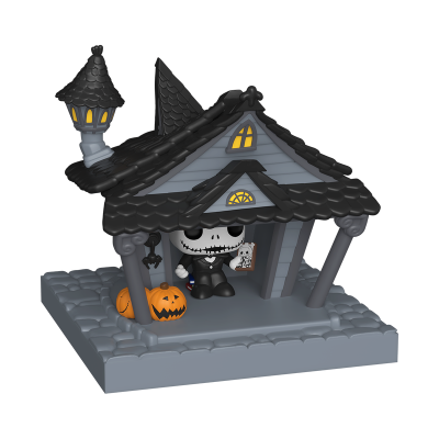 Figura decorativa Halloween casa assombrada com esqueleto e abóbora