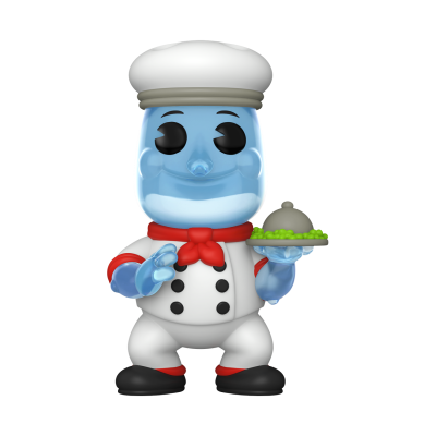 Figura Funko Pop de personagem com rosto azul translúcido e touca de chef
