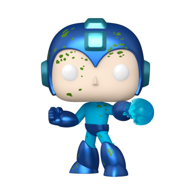 Figurina Funko Pop de personagem azul com capacete e arma de energia