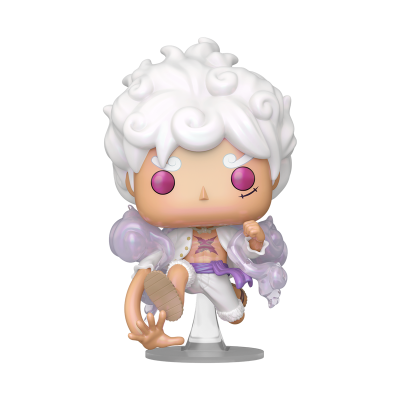 Figura colecionável estilizada com cabelo branco e olhos roxos.