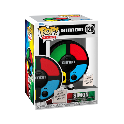 Figura Funko Pop! do jogo Simon com botões coloridos em caixa branca
