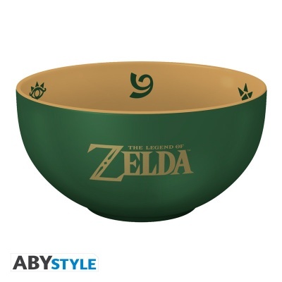 Tigela verde escura The Legend of Zelda com símbolos interiores castanho claro