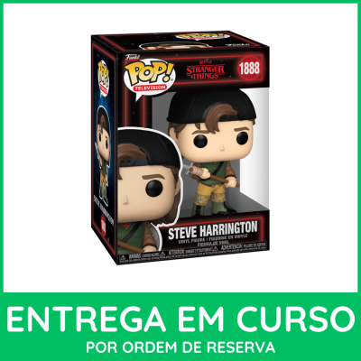 Funko Pop Steve Harrington Stranger Things vinil na caixa com texto de entrega em curso
