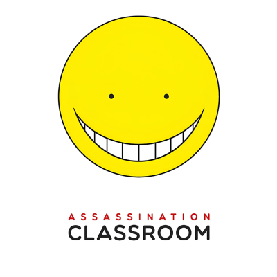 Cara sorridente amarela com texto ASSASSINATION CLASSROOM