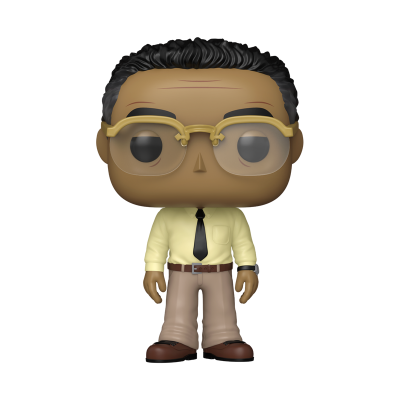 Figura colecionável Funko Pop homem com óculos e camisa amarela