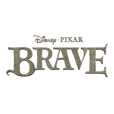 Logótipo BRAVE Disney Pixar com ornamentos celtas em tons cinza sobre fundo branco