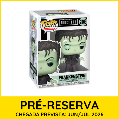 Figura Frankenstein Funko Pop em caixa branca com detalhes coloridos.