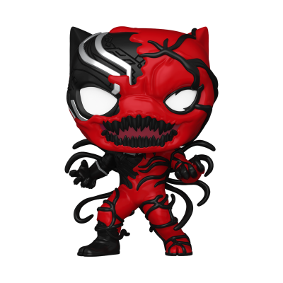 Boneco Funko Pop preto e vermelho com olhos brancos e detalhes de teias e tentáculos