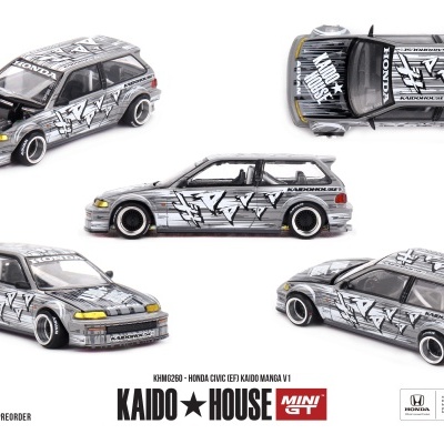 Miniatura de Honda Civic cinzento com grafismos e capô aberto