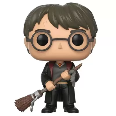 Figura colecionável Funko Pop do Harry Potter com robe preto e vassoura