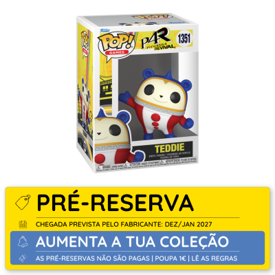 Figura Funko Pop Teddie Persona 4 Revival na embalagem para pré-reserva