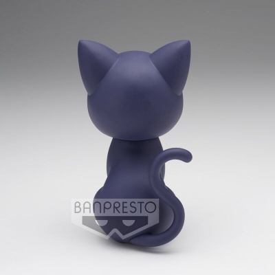 Figura decorativa de gato roxo escuro vista de trás