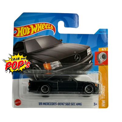 Carrinho Hot Wheels 89 Mercedes-Benz 560 SEC AMG preto em embalagem