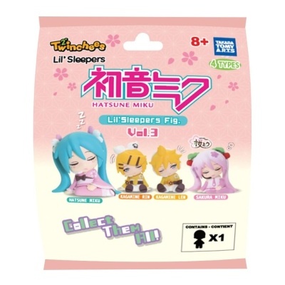 Pacote rosa com figuras colecionáveis Lil Sleepers Fig. Vol. 3 com personagens anime Hatsune Miku e amigos