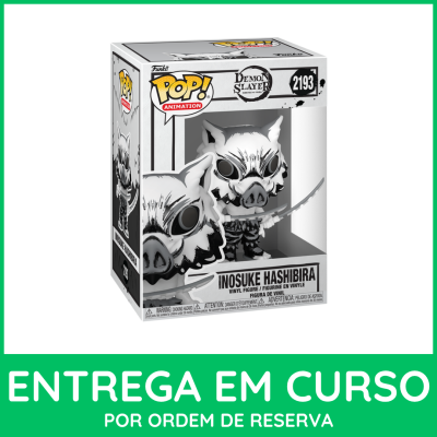Funko Pop! Demon Slayer Inosuke Hashibira em caixa com texto sobre entrega em curso