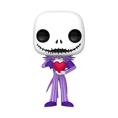 Figura Funko Pop Jack Skellington com fato roxo e coração vermelho