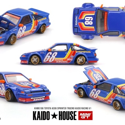 Miniatura cantos vários Toyota AE86 Sprinter Trueno azul número 68 decorado Kaido House