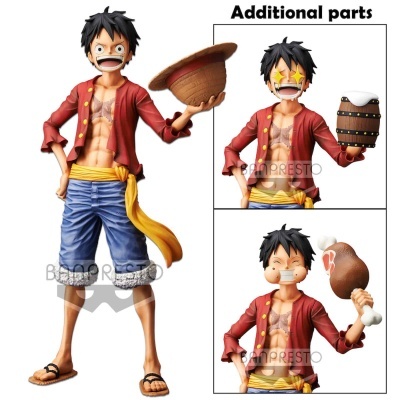 Figura colecionável de Luffy de One Piece com roupas coloridas e acessórios adicionais