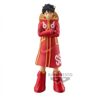 Figura de ação de personagem com casaco vermelho e botas vermelhas