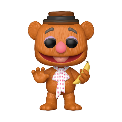 Figura Funko Pop urso castanho com chapéu e cachecol segurando banana