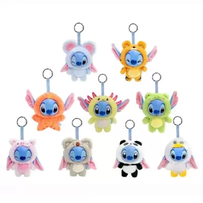 Conjunto de porta-chaves peluche Stitch em fatos de animais coloridos