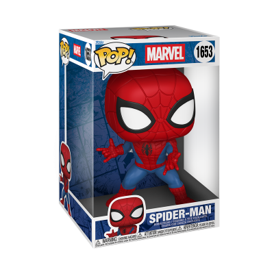 Figura Funko Pop Spider-Man em caixa transparente.