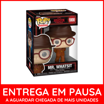 Figura Funko Pop! Mr. Whatsit da Stranger Things com fato e chapéu castanho dentro de caixa preta