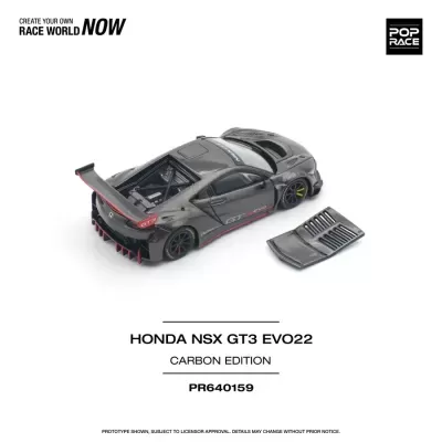 Miniatura do carro Honda NSX GT3 EVO22 edição carbono com peça destacada ao lado.