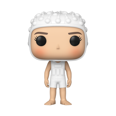 Figura Funko Pop de vinil com fato branco e touca texturizada branca.