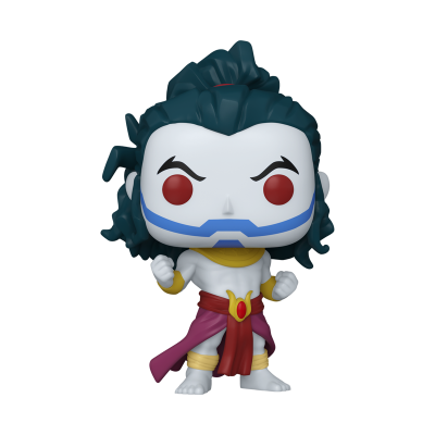 Figura colecionável de personagem com pele branca e cabelo azul escuro