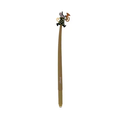 Caneta castanha com rato a tocar trompete no topo