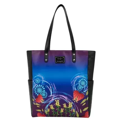 Mala tote com padrão floral colorido e alças pretas