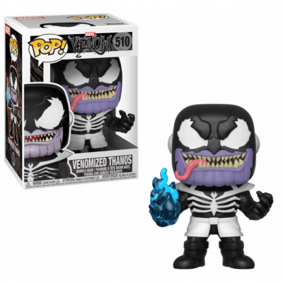 Figura Funko Pop! do Thanos Venomizado com caixa à esquerda
