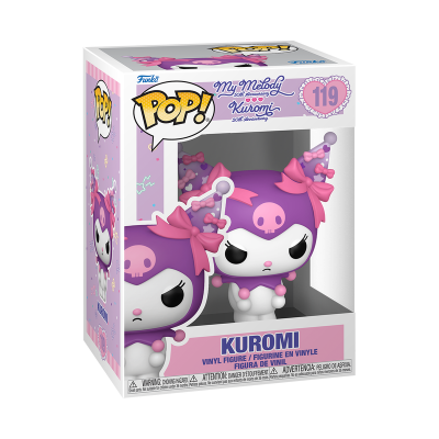 Figura vinyl Kuromi Pop! da Funko em embalagem branca e rosa