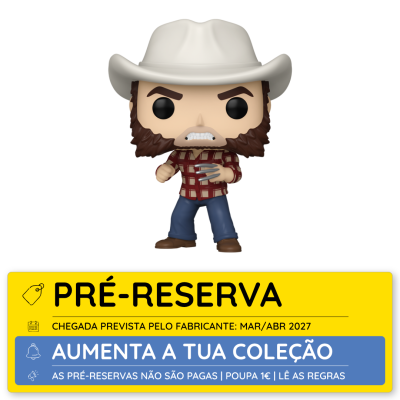 Figura Funko Pop de personagem com chapéu branco e camisa xadrez