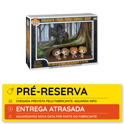 Caixa com figuras Funko Pop! Deluxe Lord of the Rings com Ringwraith e quatro hobbits