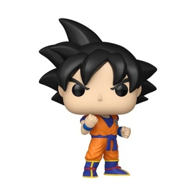 Figura Funko Pop de personagem com cabelo preto e roupa laranja e azul