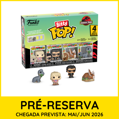 Conjunto Bitty Pop! Jurassic Park com 4 figuras de vinil em caixa colorida